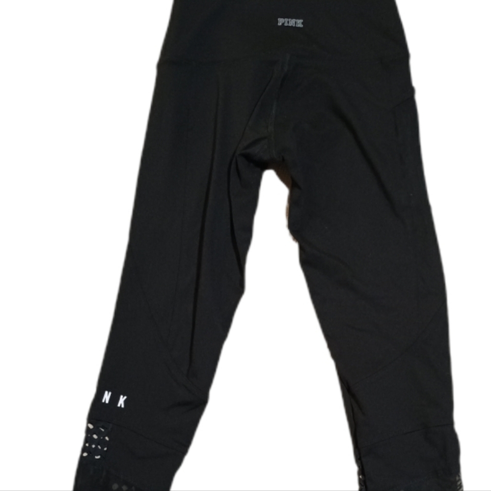 PINK Victoria's Secret Black Leggings with White & Yellow Stripes - Picture 3 of 3